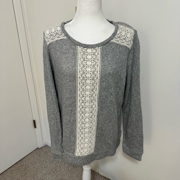 Soft Joie Atlas Sweater Crochet Knit Sz L Gray NWT - Picture 1 of 7